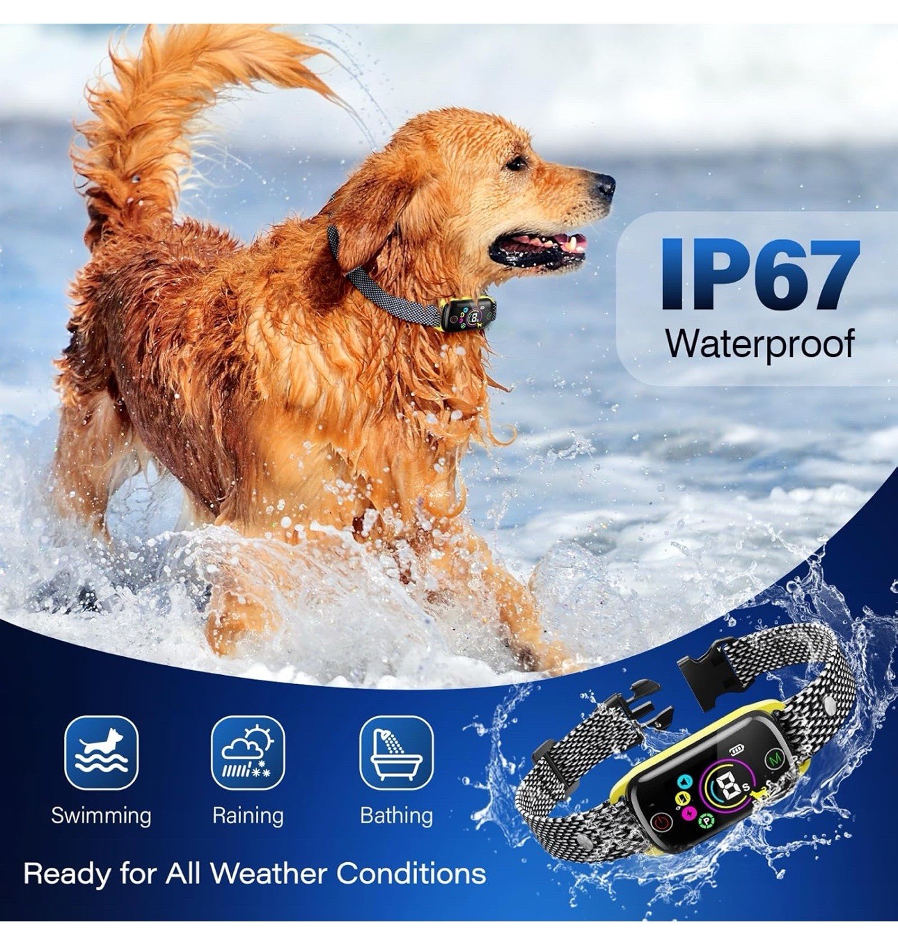Smart Automatic AI Shock Collar for Dogs Rechargeable Training Collar 4 Modes