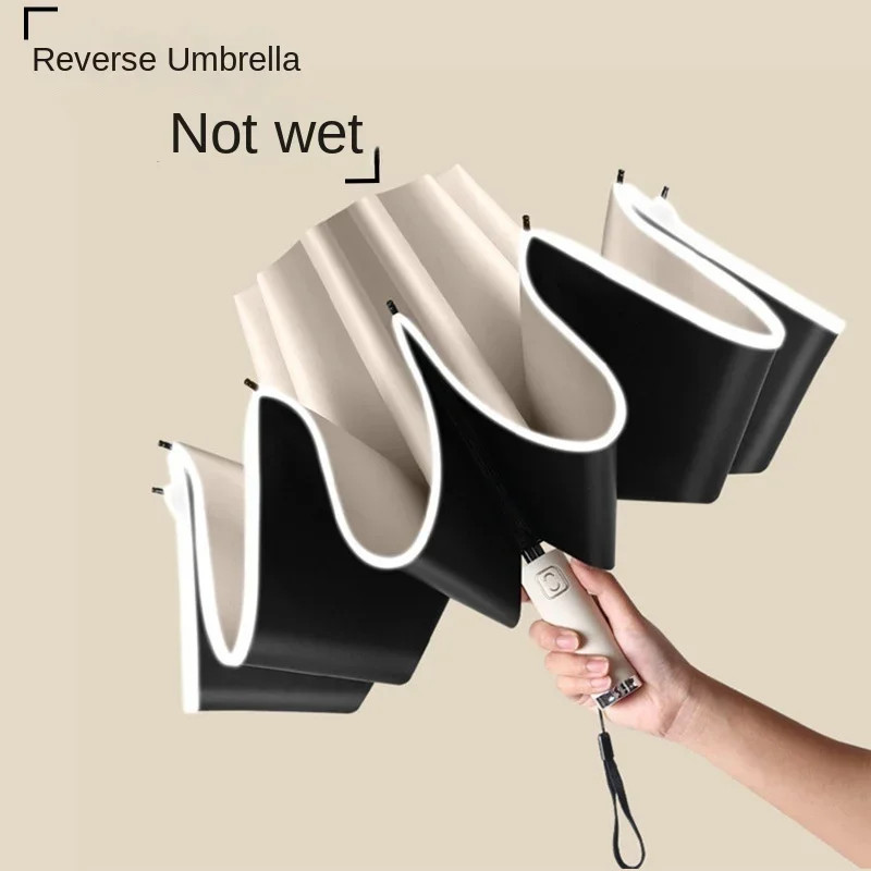 Men Women Umbrella Fully Automatic Reverse Folding Umbrella with Windproof Refle