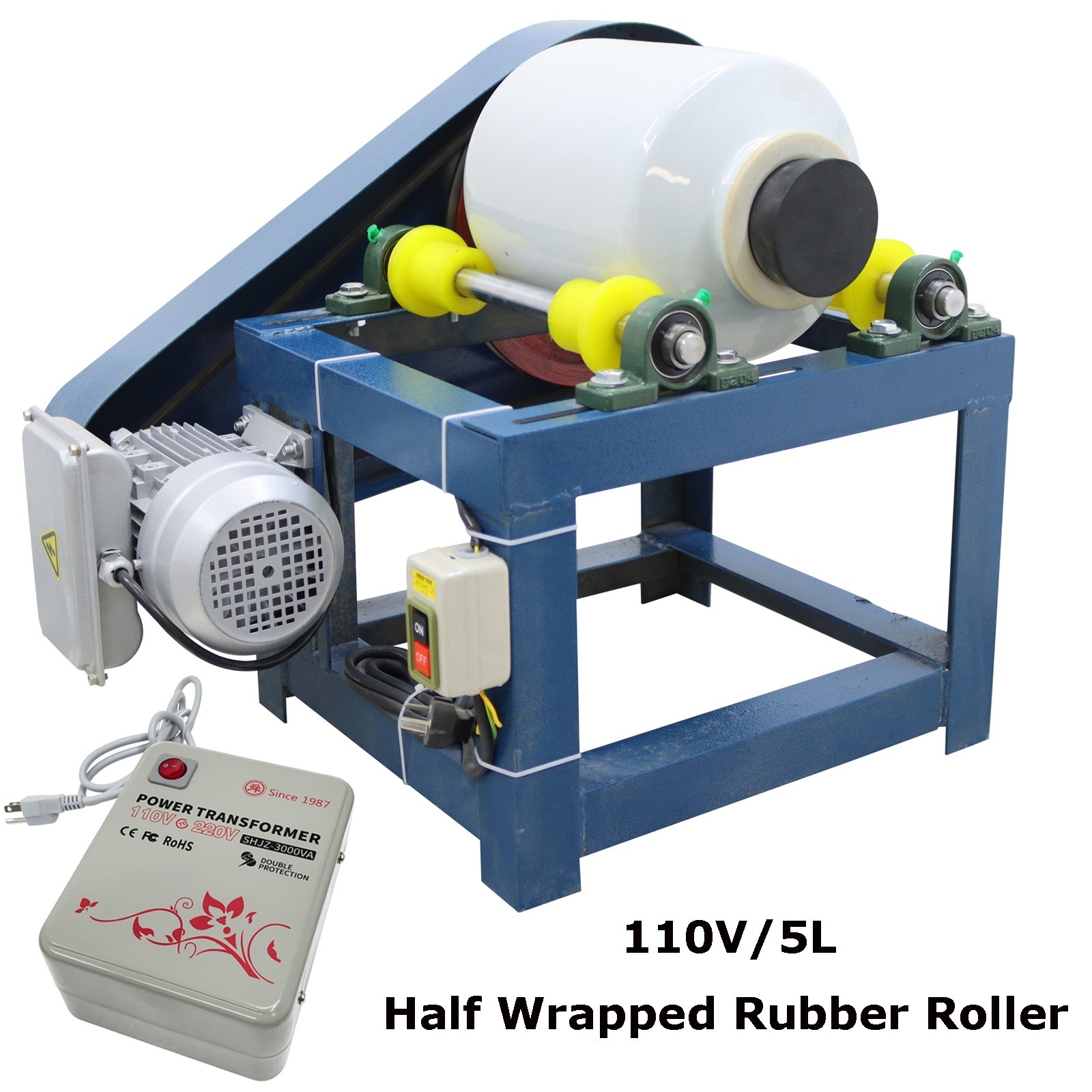 110V 5L Horizontal Ball Mill Dry /Wet Grinding Lab Grinder Mixer w/Alumina Balls