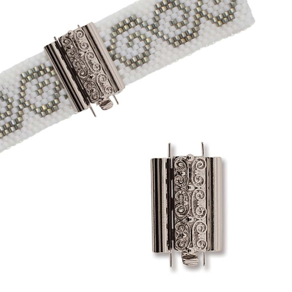 BeadSlide Clasp for Seed Beads 45026 (1) Squiggle 18mm Silver Color