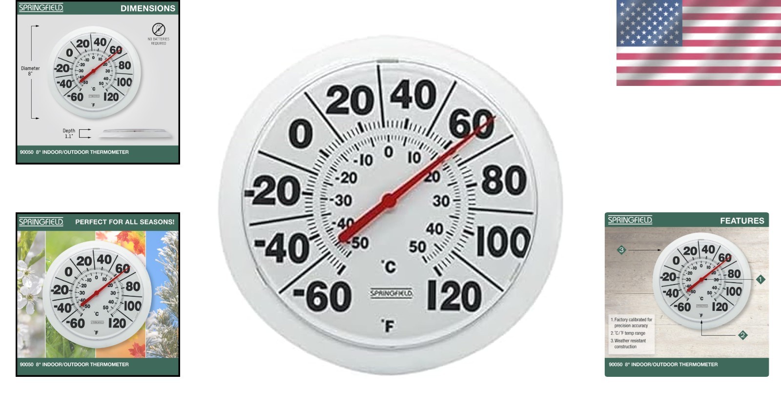 Durable Wireless Outdoor Thermometer with Large Easy-to-Read 8-Inch Display