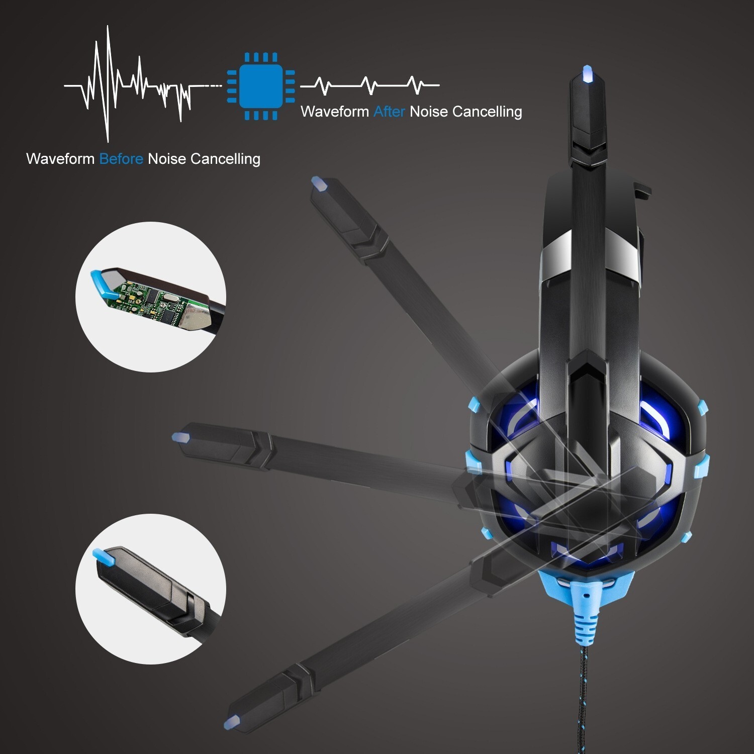 ONIKUMA K2 Pro wired Luminous Computer Gaming Headset (Black Blue)