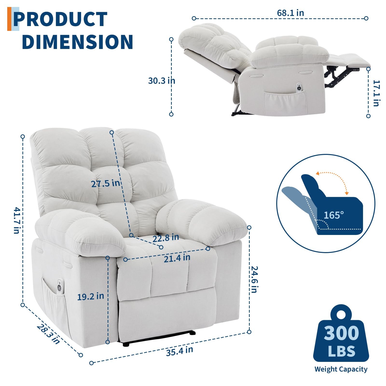 Ergonomic Oversized Recliner Chair w/ Massage, Heat & Lumbar Support Upholstery