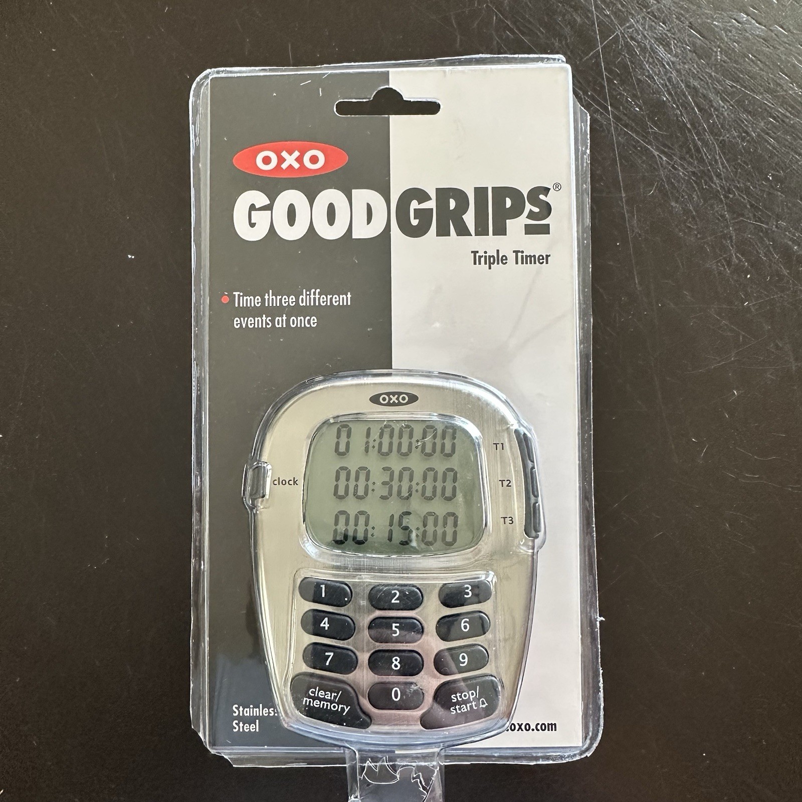 OXO Good Grips Digital Triple Timer Stainless Steel with Clock BRAND NEW SEALED