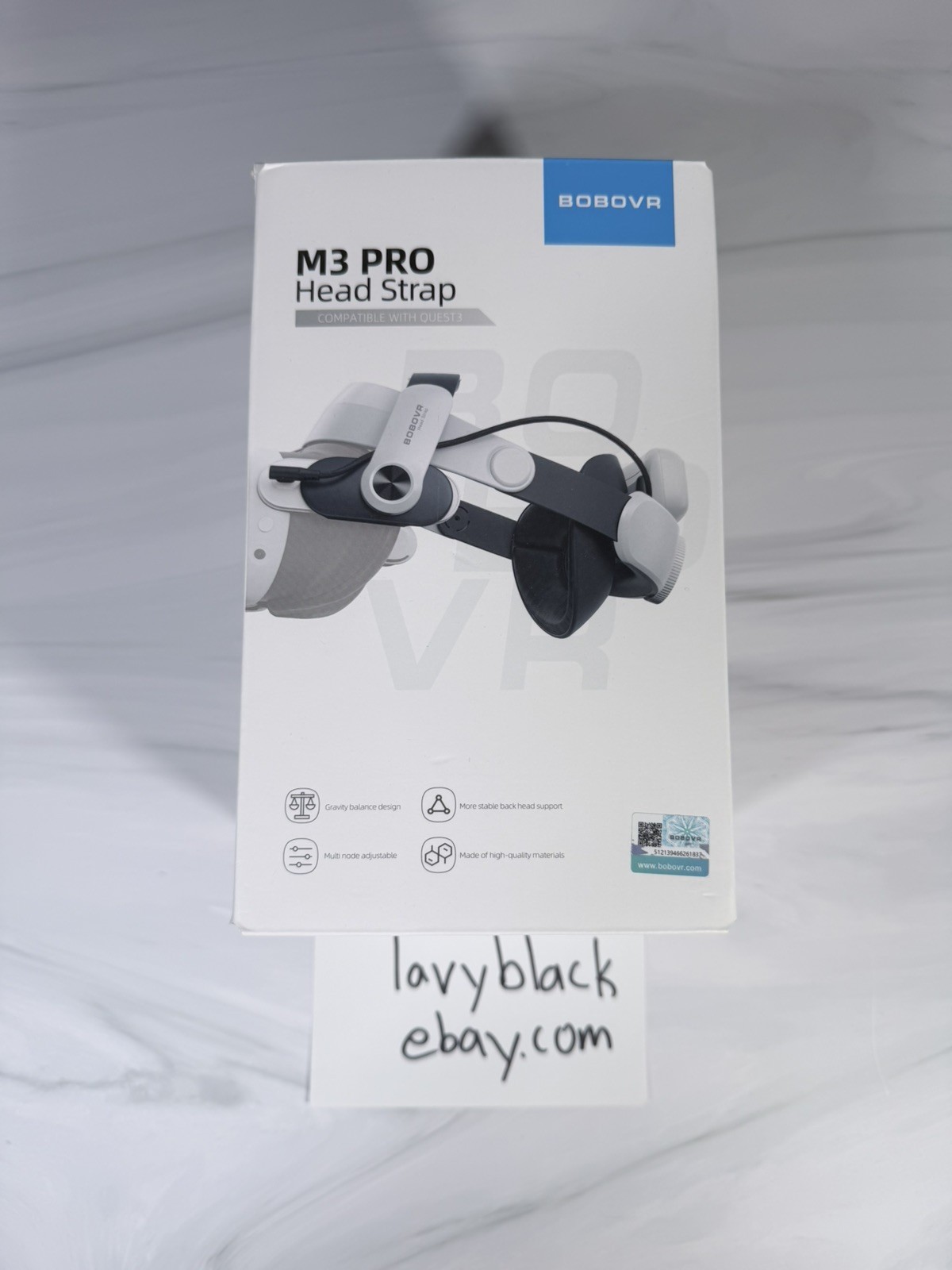 BOBOVR M3 PRO Head Strap for Meta Quest 3 VR Headset, White/Black