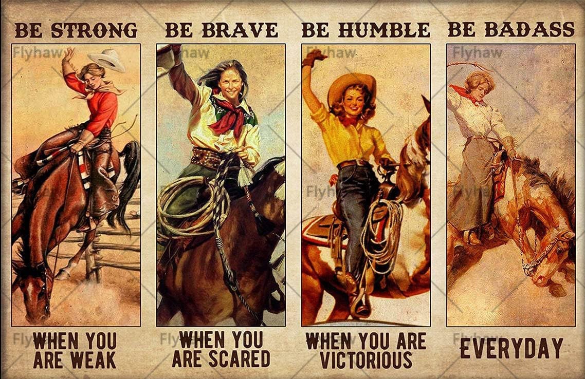 Flyhaw Cowgirl Rodeo Be Badass Everyday Vintage Poster 12"L x 8"W, multicolor