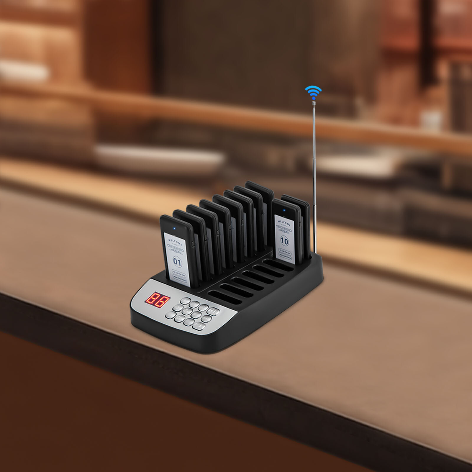 Wireless Restaurant Pager System 10 Beepers Guest Paging Queue Call Black