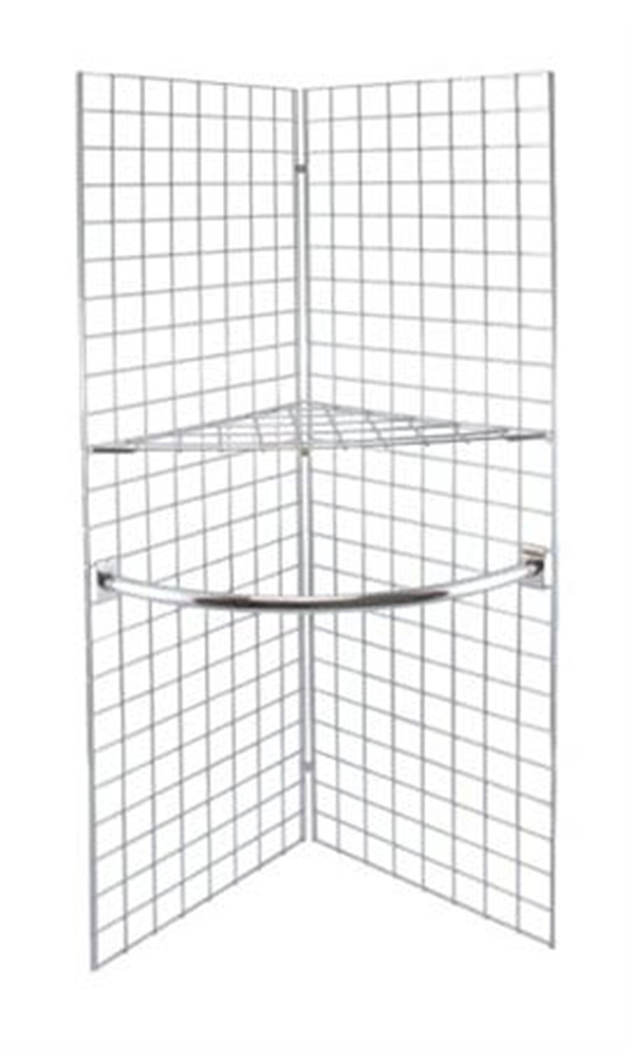SSWBasics Chrome Wire Grid V Unit Display with Shelf & Hangrail- Chrome Wire