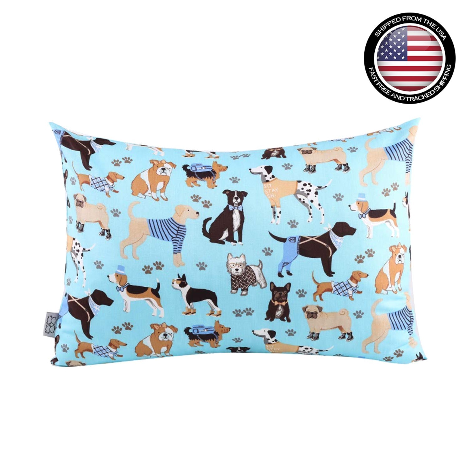 Breathable Polyester Toddler Pillowcase - Cute Blue Dog for Travel & Sleep