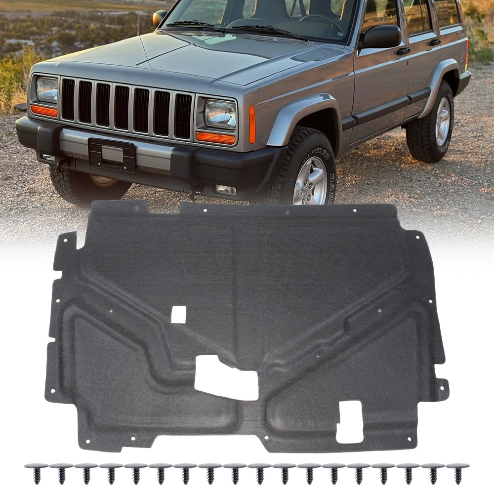 For Jeep Cherokee 1984-2001 Hood Insulation Pad 1/2'' W/Clips Low Profile Black
