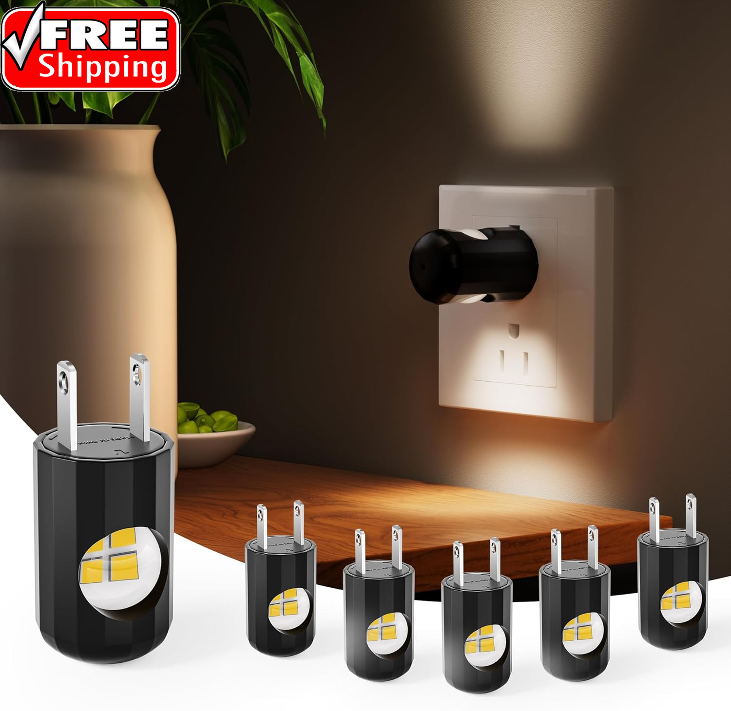 6 Pack LED Night Lights with Dusk to Dawn Sensor, 3000K Soft White, Plug in Wall