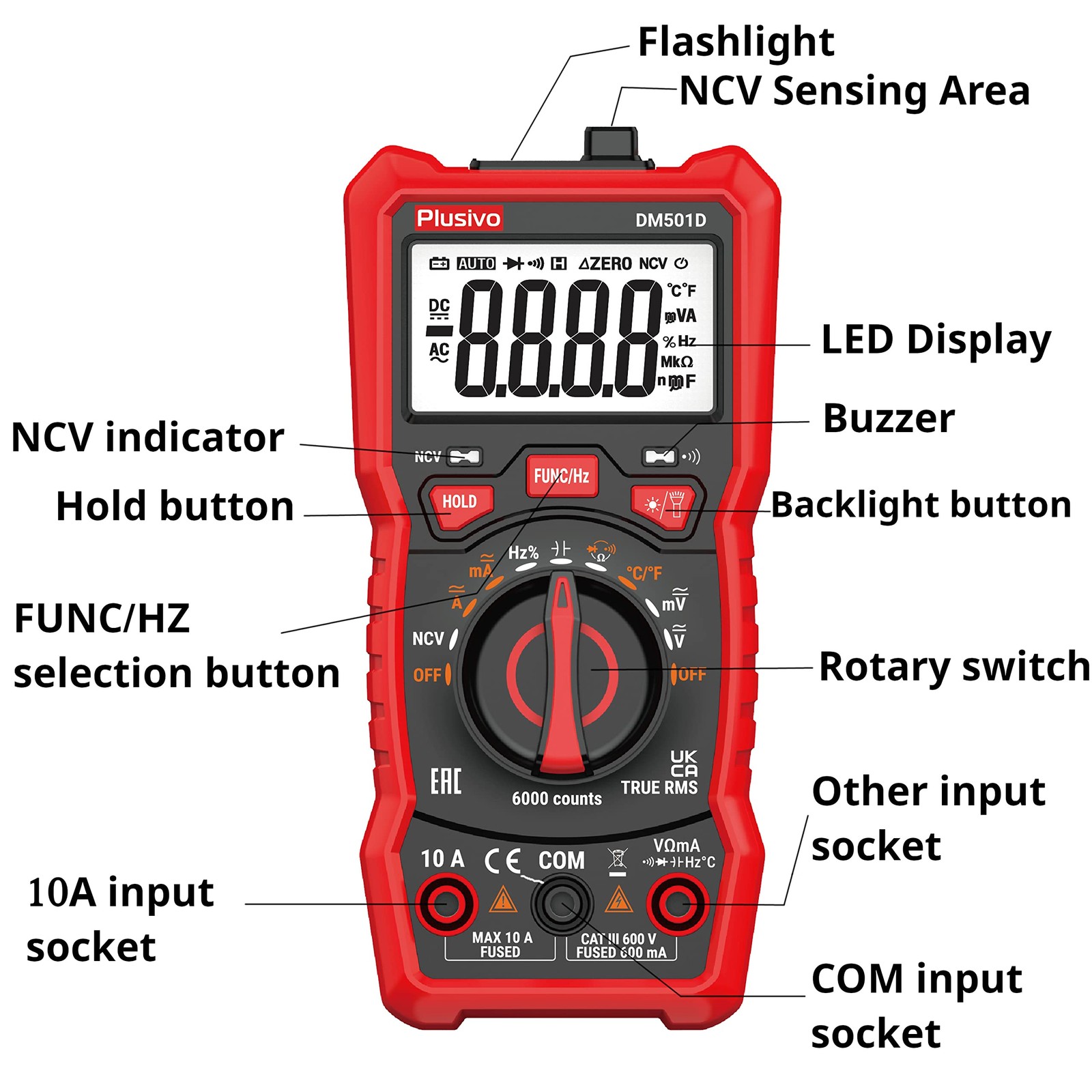 Multimeter 6000 Counts Digital Auto DM501D + Test lead Set