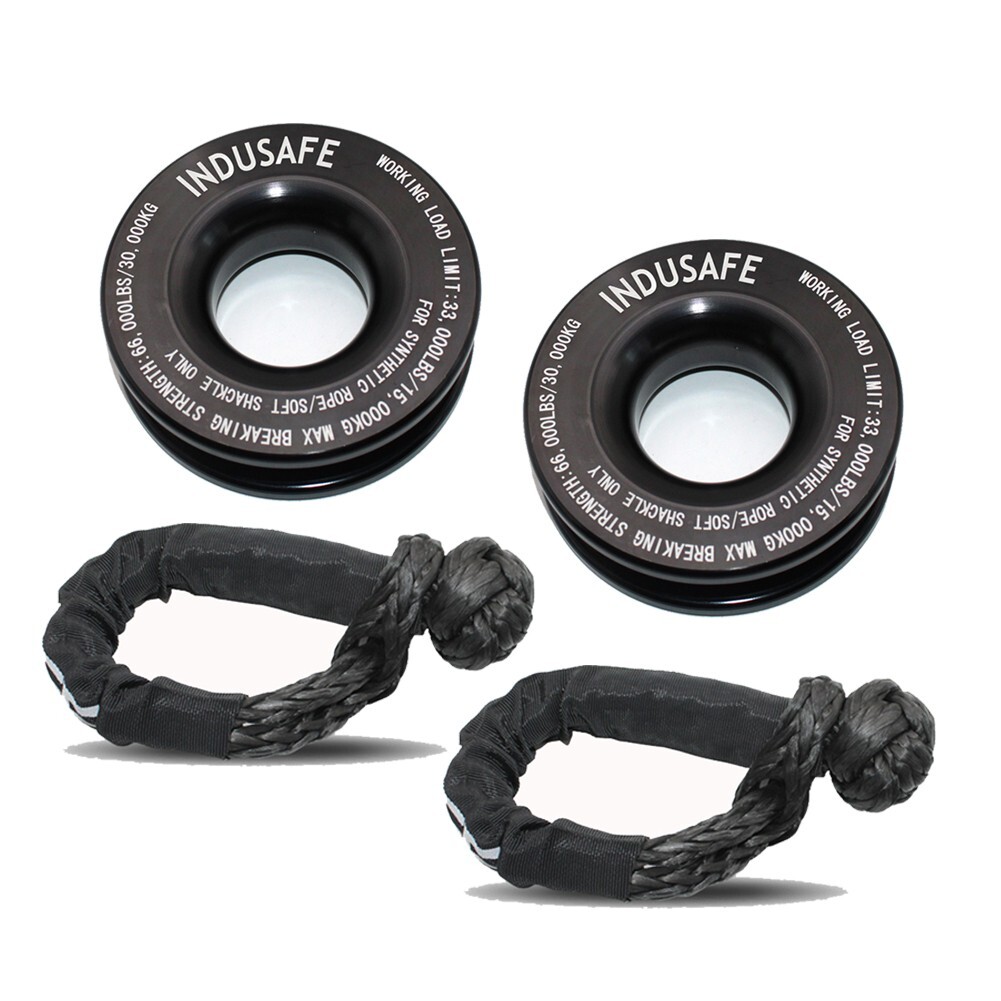 Recovery Ring Snatch Block Pulley 66000lbs W/ Soft Shackle Tow Winch Rope Straps