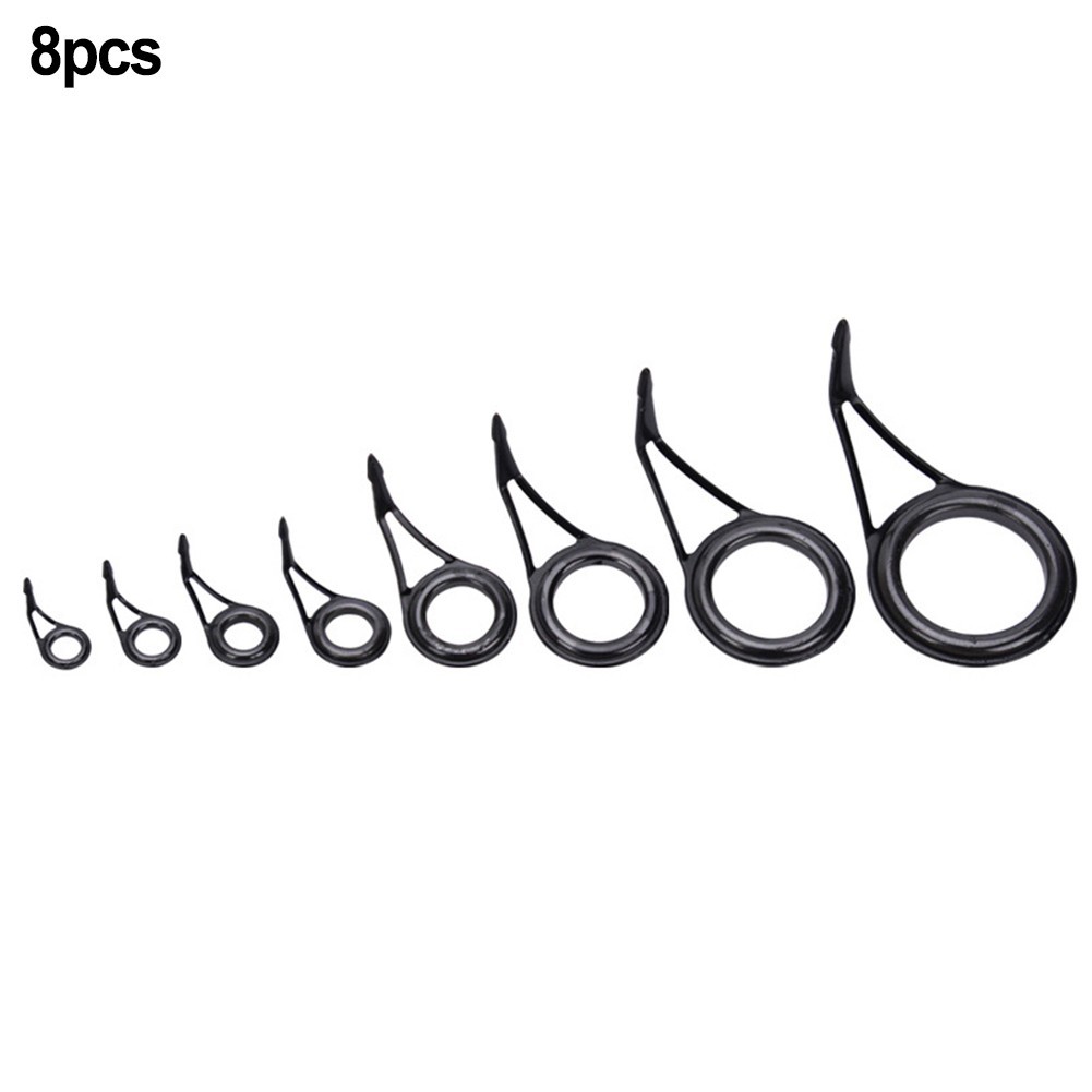 8 X Black Mixed Size Fishing Top Rings Rod Pole Repair Kit Line Guides Eyes Sets