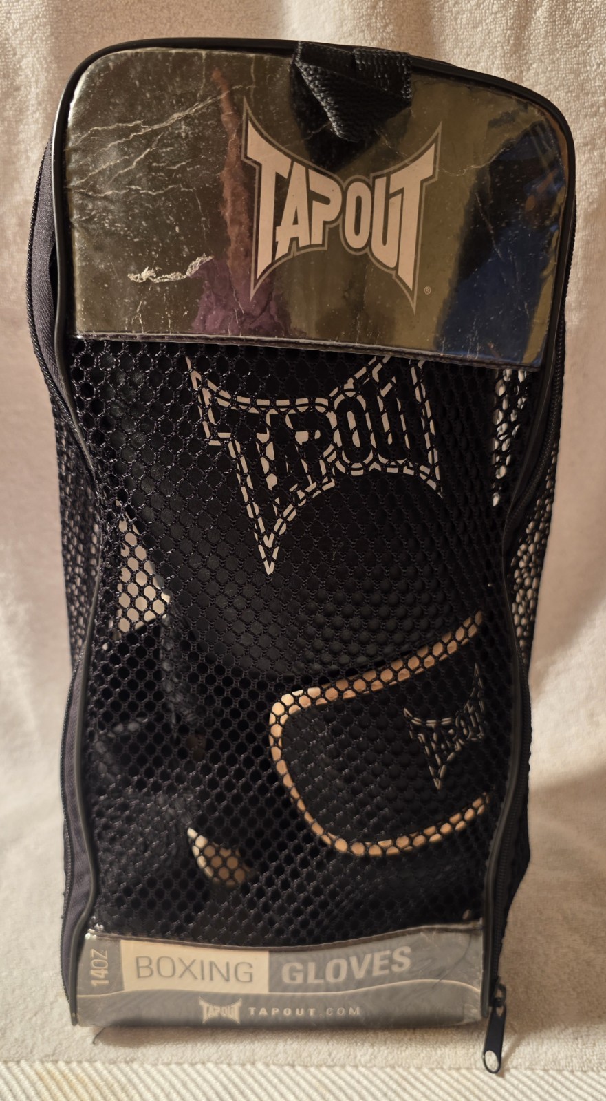 TapOut Black/White Boxing Gloves - 14oz