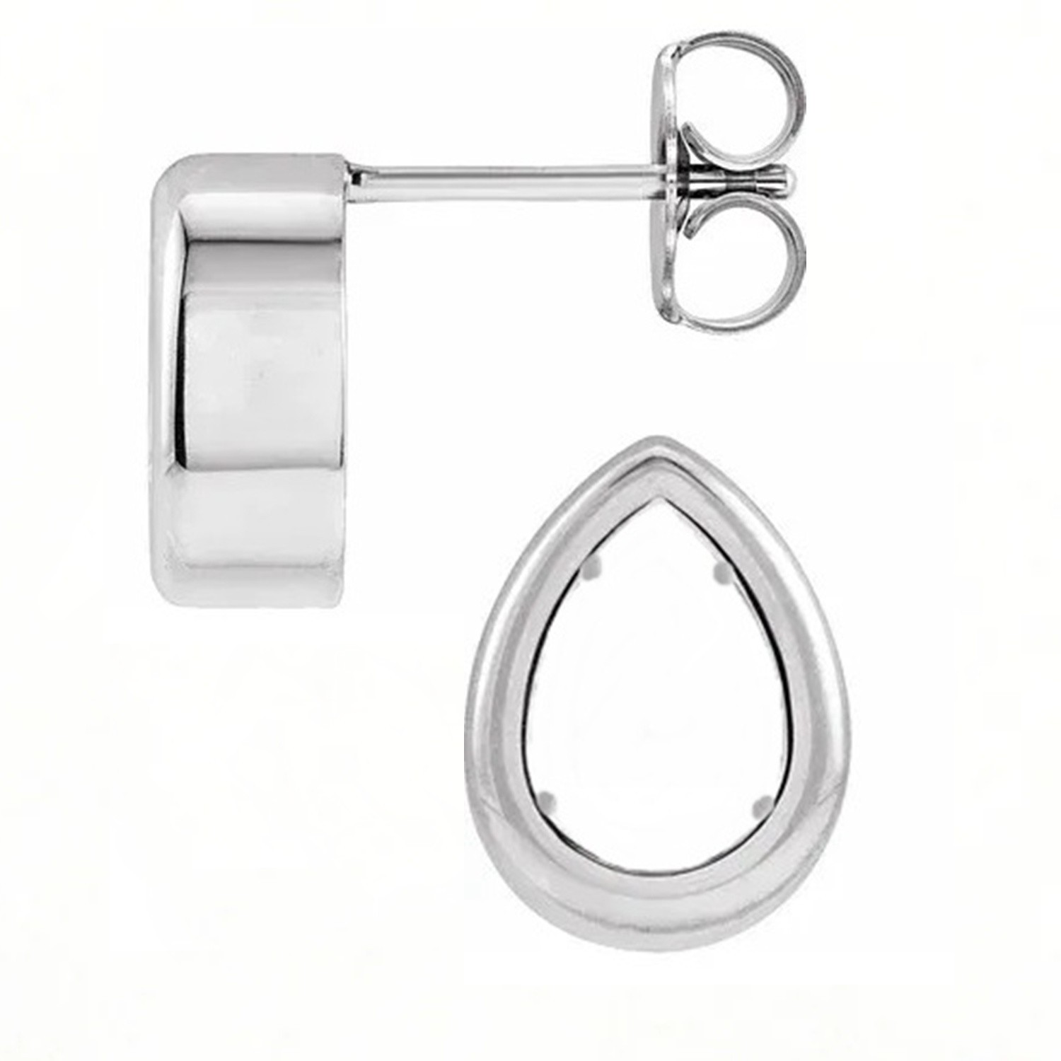 Pear Cut Earring Mountings 14K White Gold Back Set Bezel Friction Back - 1 Pair