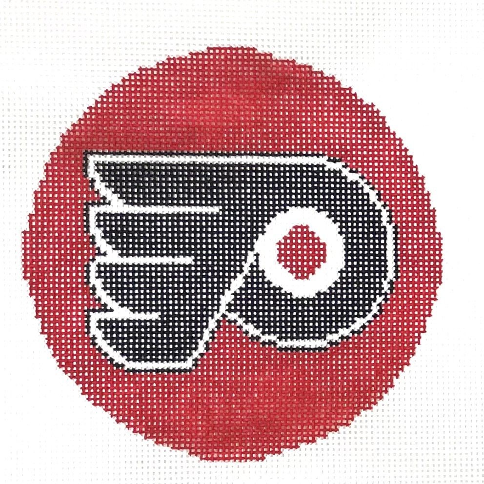 Hand Painted Needlepoint Canvas 4" Philadelphia Flyers Logo Ice Hockey ornament