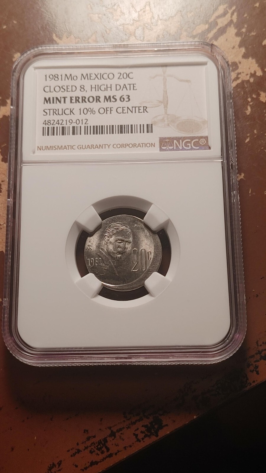 1981 Mo Mexico 20 Centavos Mint Error NGC MS63 Struck Off Center Closed 8   2111