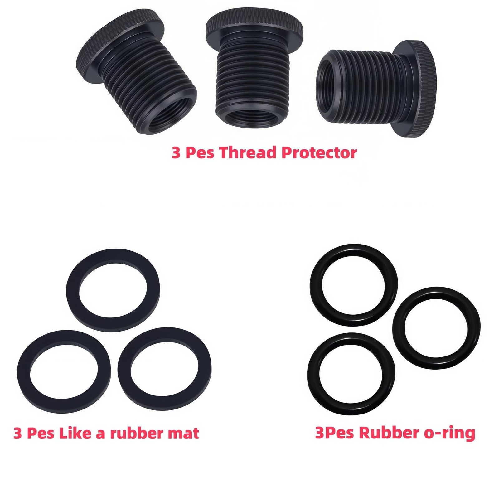 3 Pack Thread Protector and Washers, 1/2 * 283/4 * 16, Black