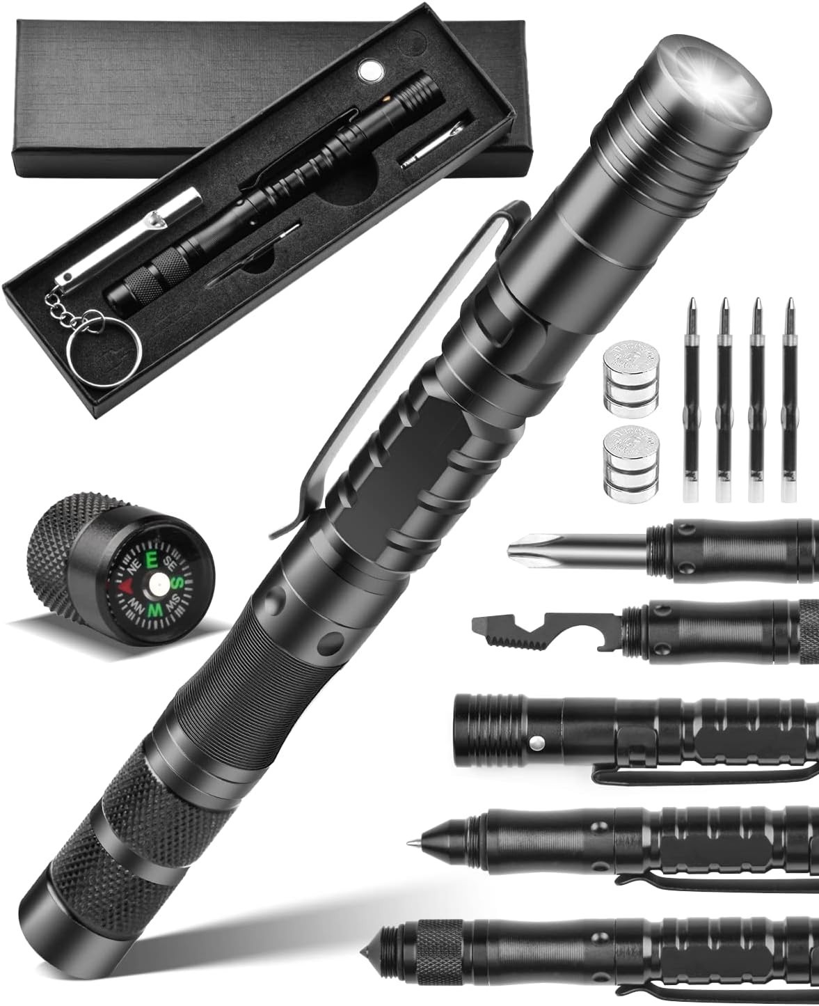 Stocking Stuffers Gifts for Men, 12-IN-1 Tactical Pen Multitool Pen Survival