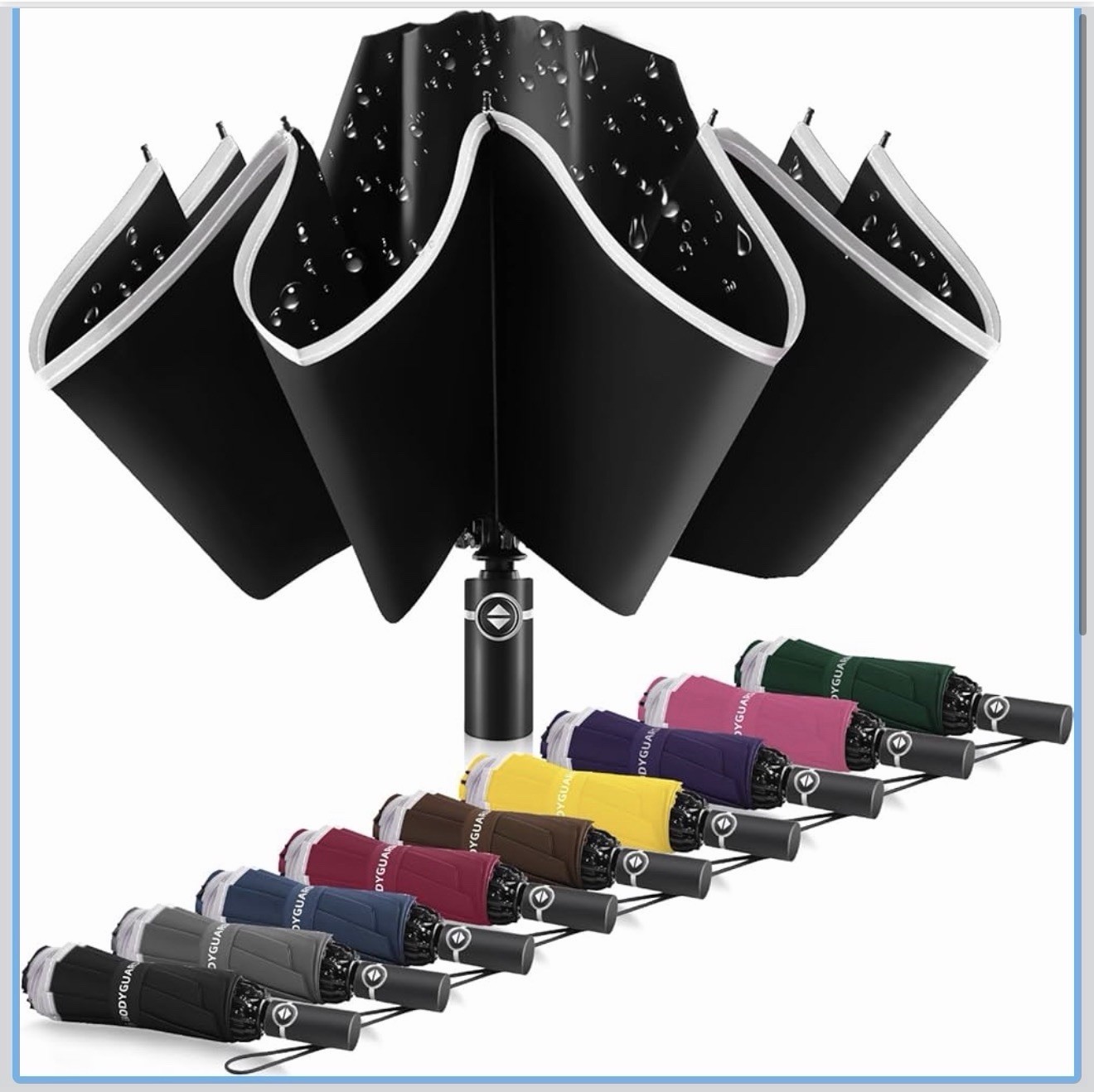 Bodyguard Inverted Umbrella-Large Windprooffor Rain & Sun,With Reflective Stripe
