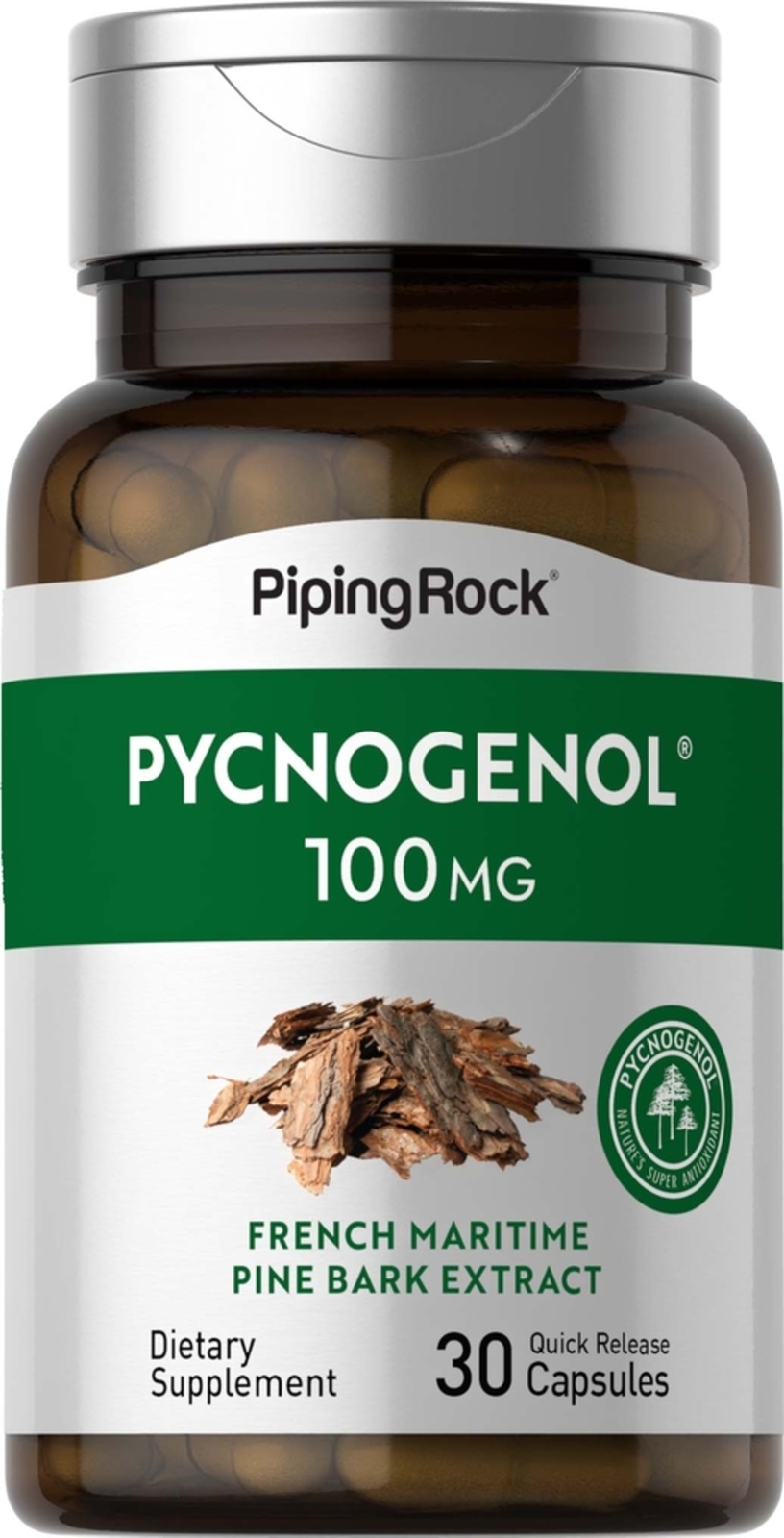 Pycnogenol 100mg | 30 Capsules | Pine Bark Extract | Non-GMO | by Piping Rock