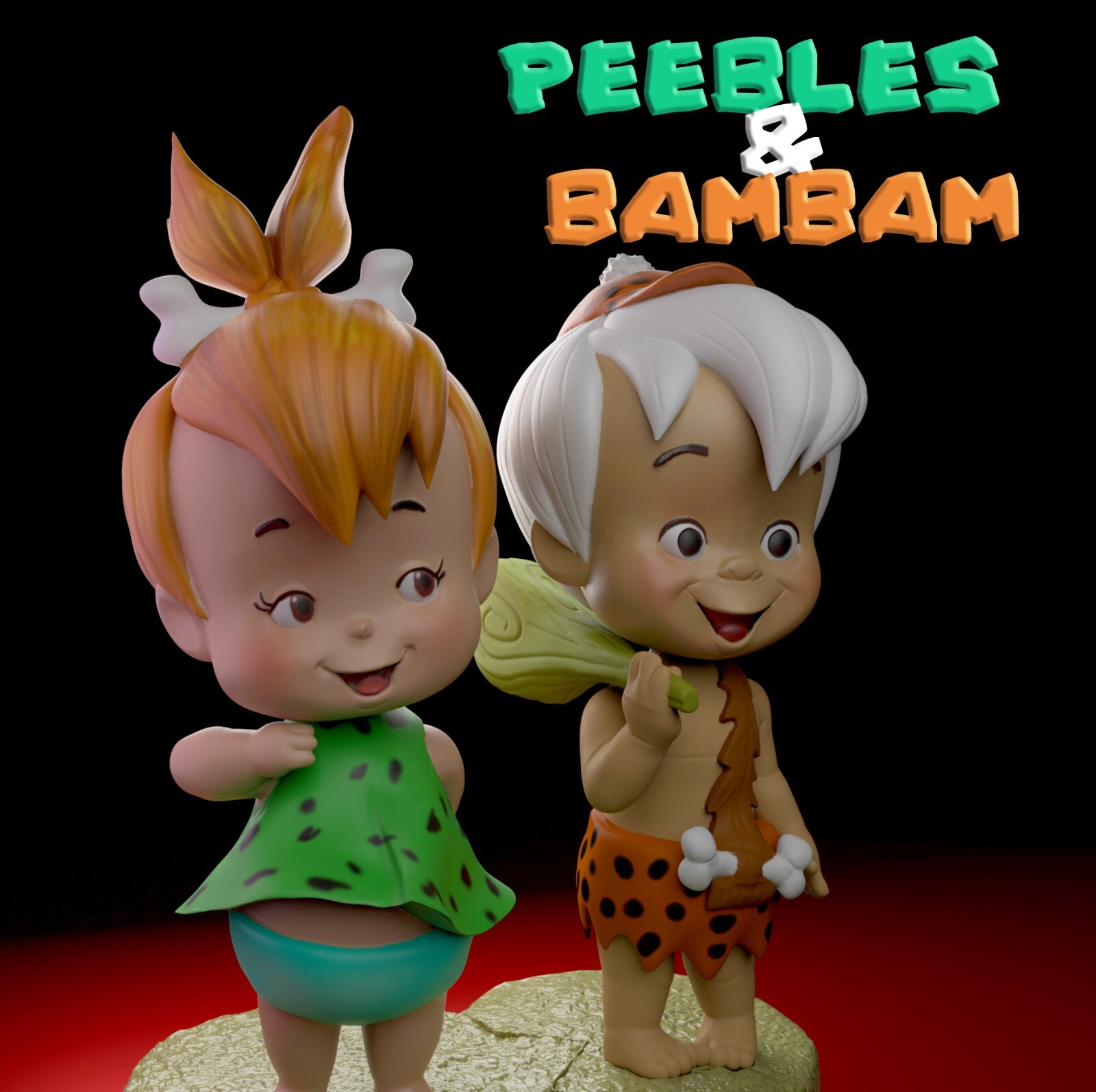UNPAINTED Pebbles & Bam Bam Flintstones 3d Printed Model Kit 5" Tall