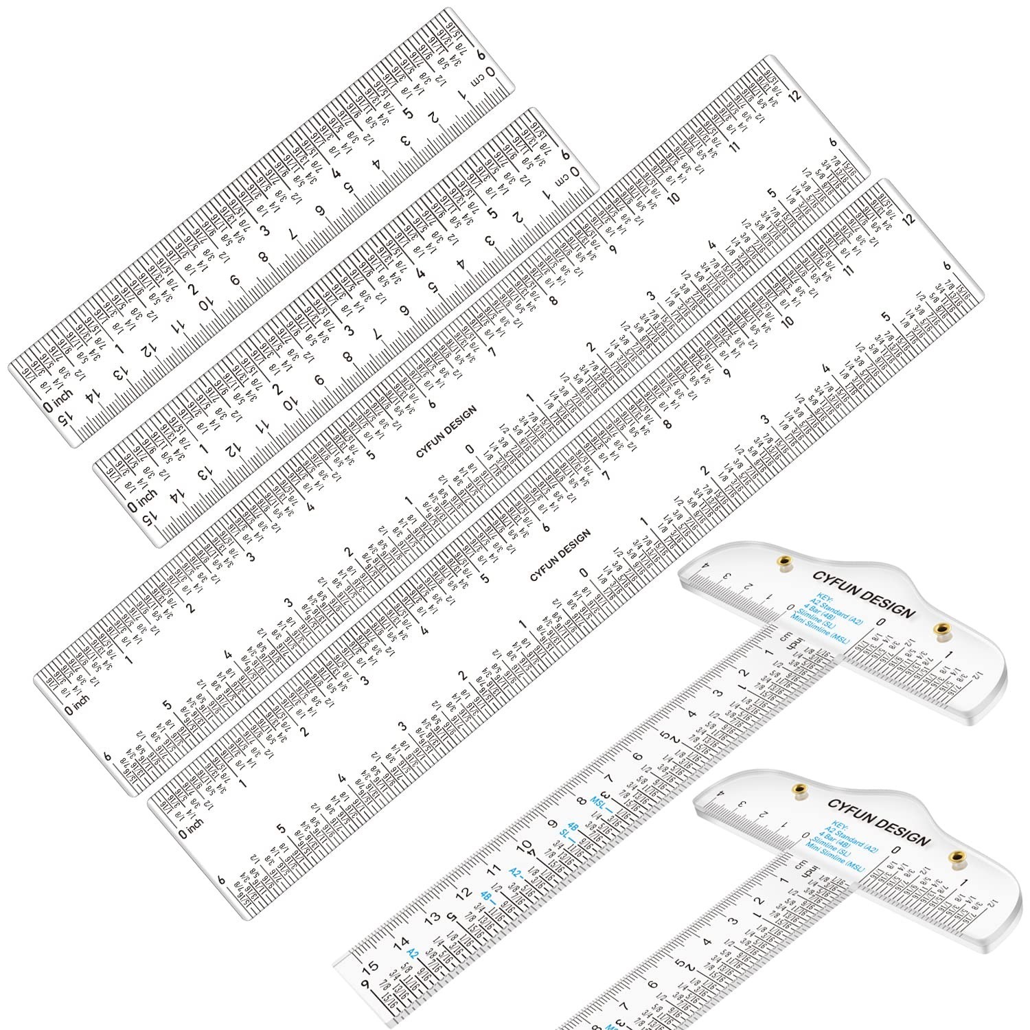 6PCS 6''/12 '' Acrylic Clear Edge Rulers T-Square Ruler, inches and Metric Ze...