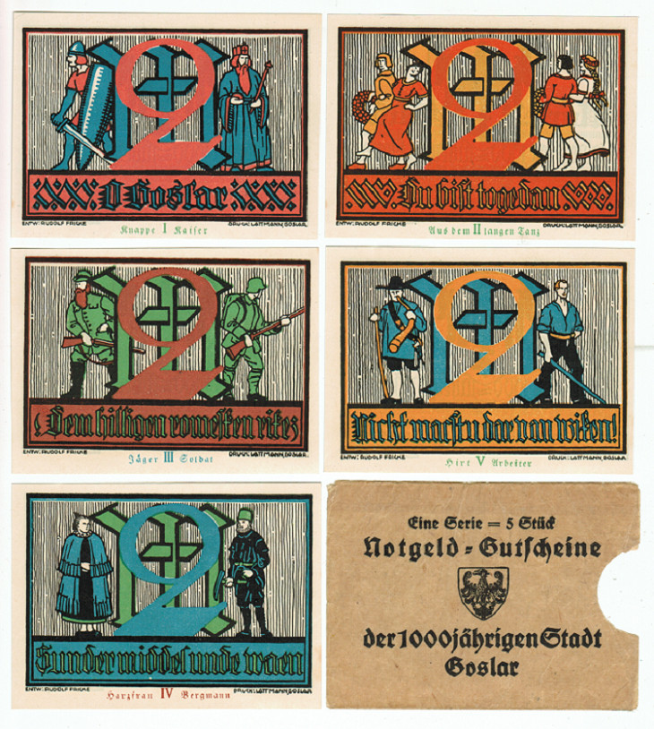SET OF 5 GERMANY NOTGELD 2 MARK STADT-BOSLAR 1922 UNC WITH COVER