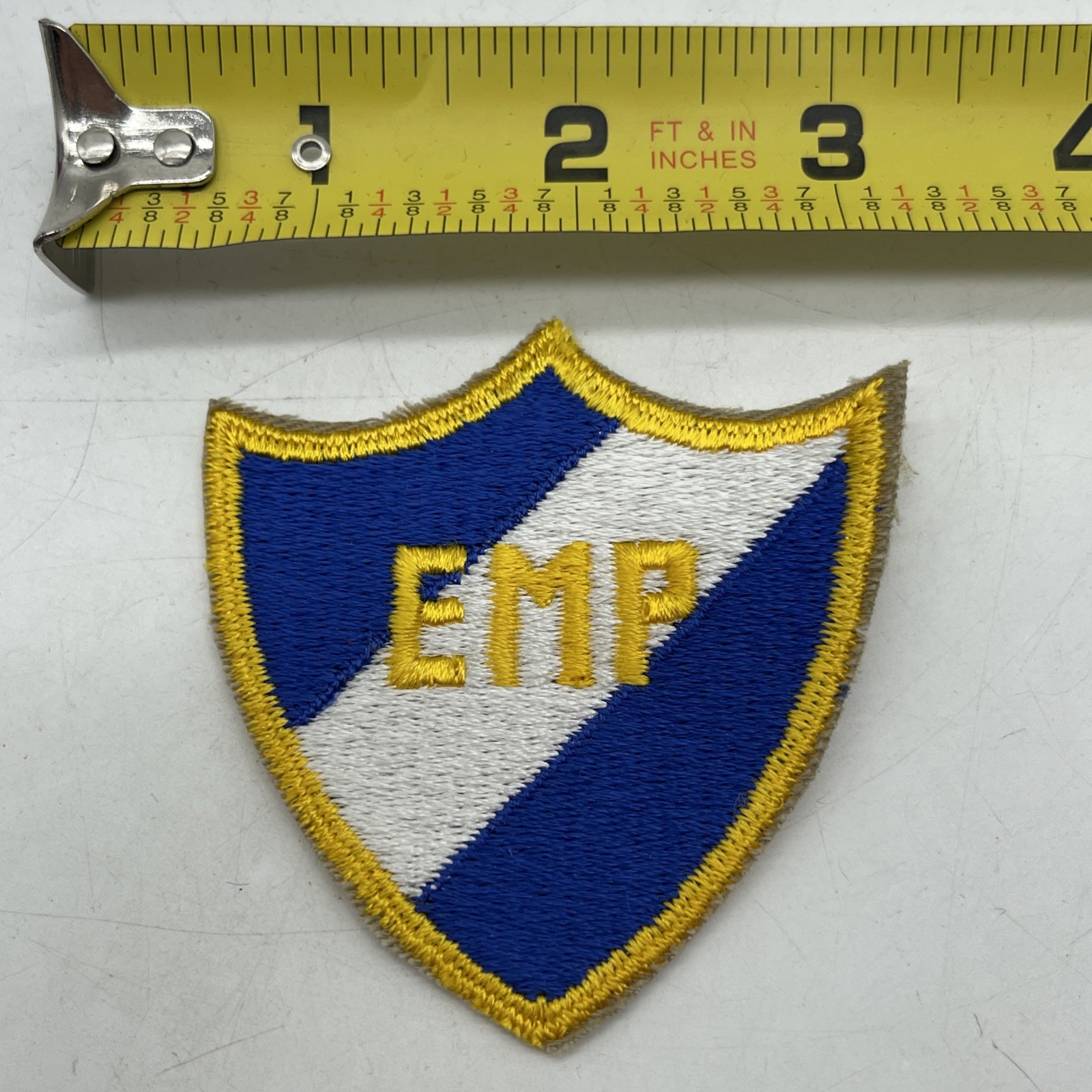 Guatemalan Military White Blue Shield “EMP” Cut Sew On ~3” Patch