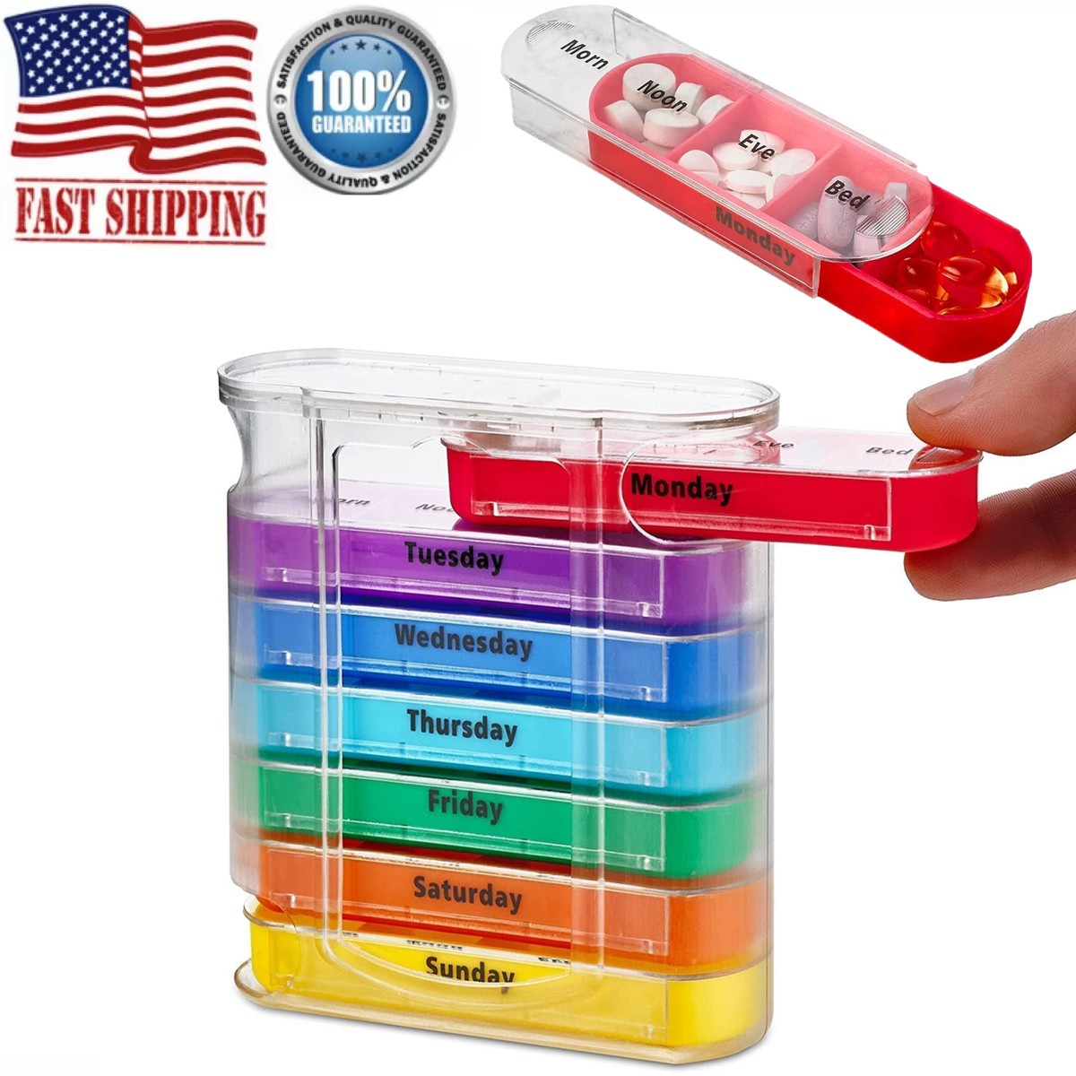 Weekly Pill Box Organizer 7 Days Organizer Cases Medicine Storage 4 Times a Day