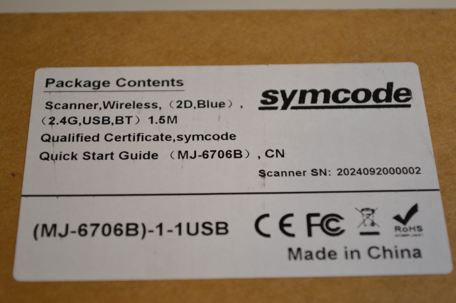 Symcode MJ-6706B Wireless Bluetooth Barcode Scanner 2.4G - Blue