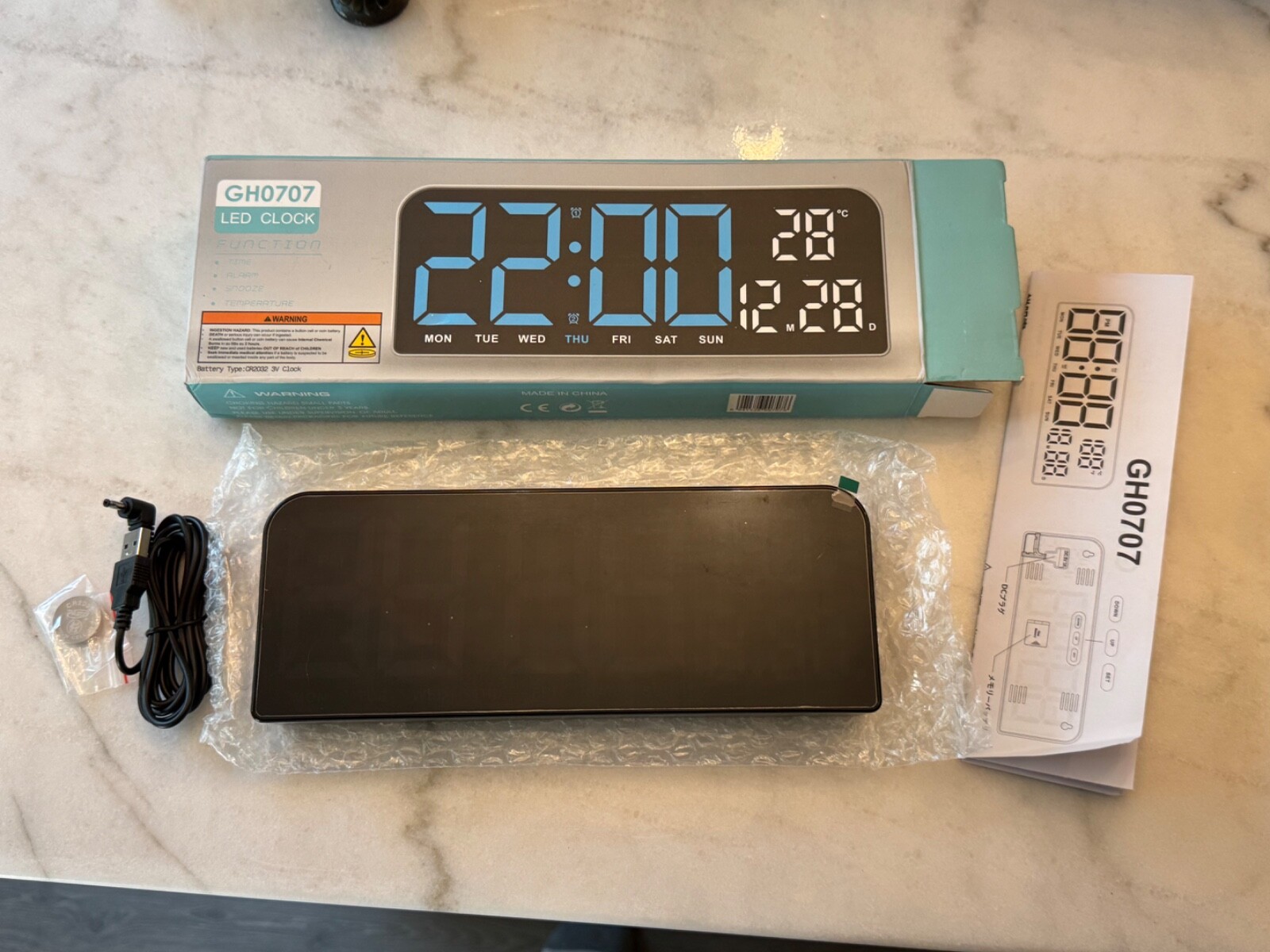 GH0707 LED Clock, Green LED, Time | Alarm | Snooze | Temp