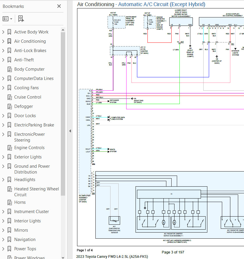 Toyota Camry 2023 Color Wiring Diagram Schematic L4 2.5L FWD pdf