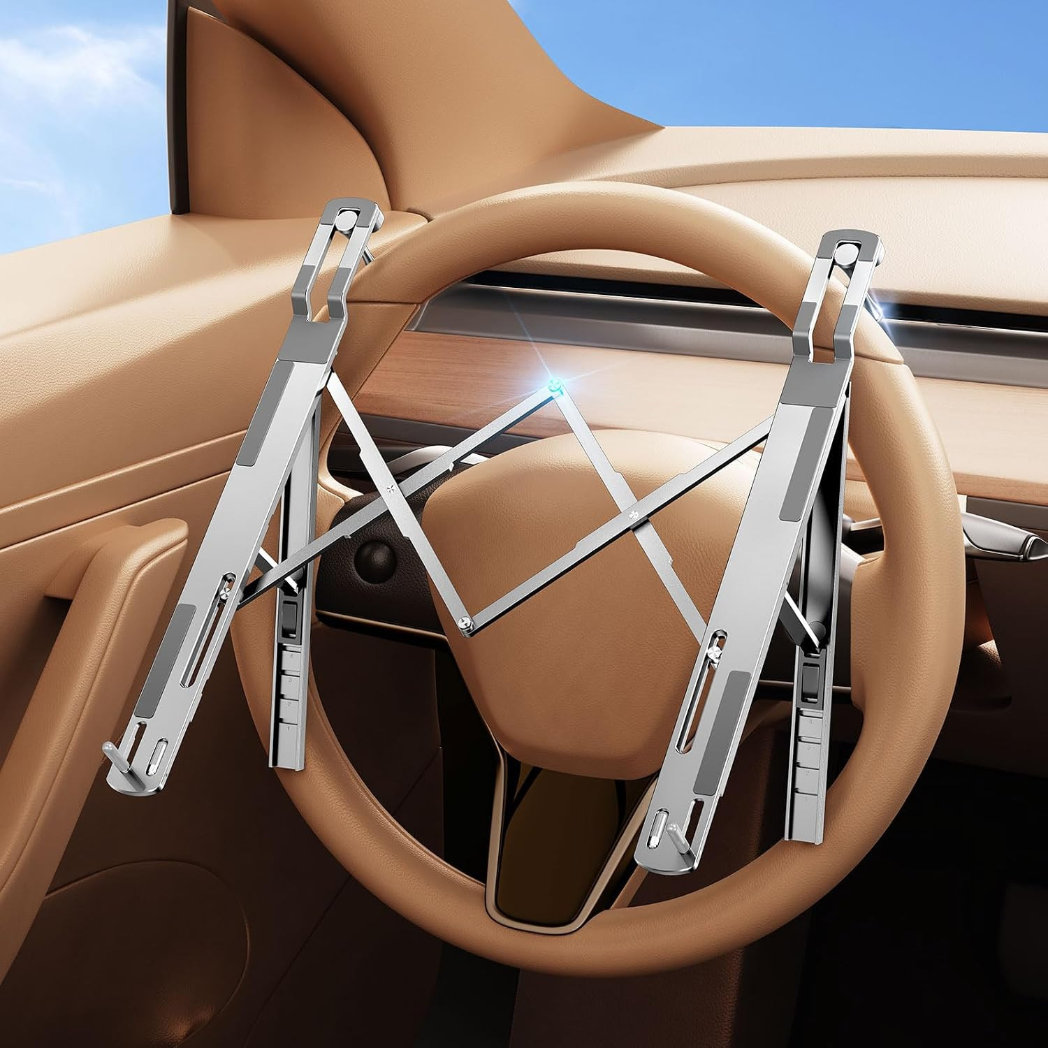 Car Laptop Mount Steering Wheel Tray Holder, Height Adjustable Car Desk for Lapt