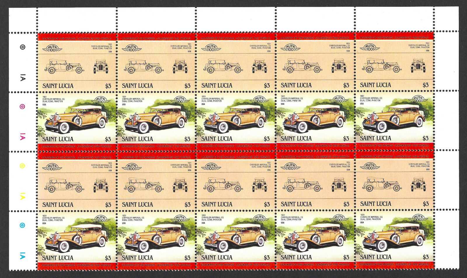 German Horch 670 V-12 Vintage 1932 Car Double Postage Stamps MNH Block Of 10