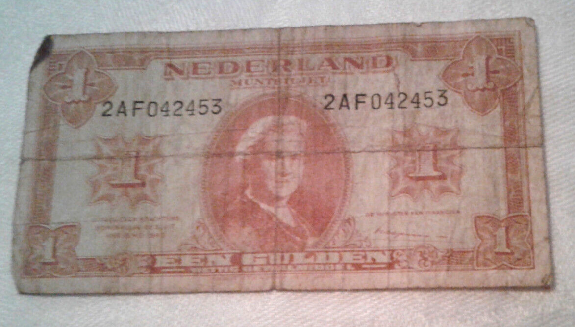 Vintage Netherlands Fen Gulden Paper Money - 1945