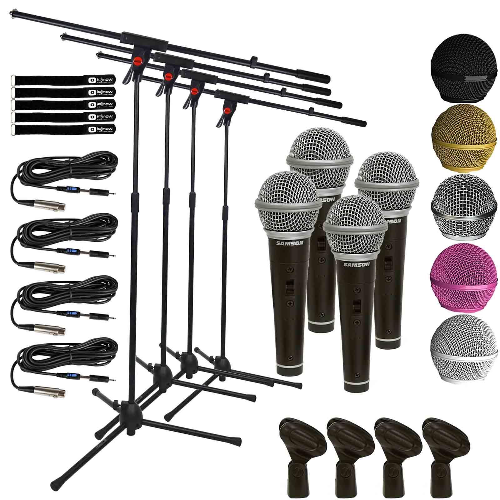 Handheld Dynamic Karaoke Microphone Vocal DJ PA Mic w Stand & Cables 4 Pack