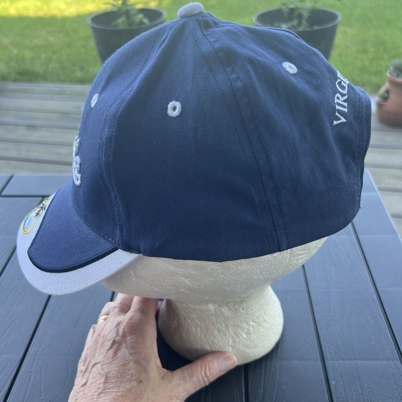 Virgin Islands Tortala Hat Cap Navy with White and Palm Tree on Bill. Hook Loop