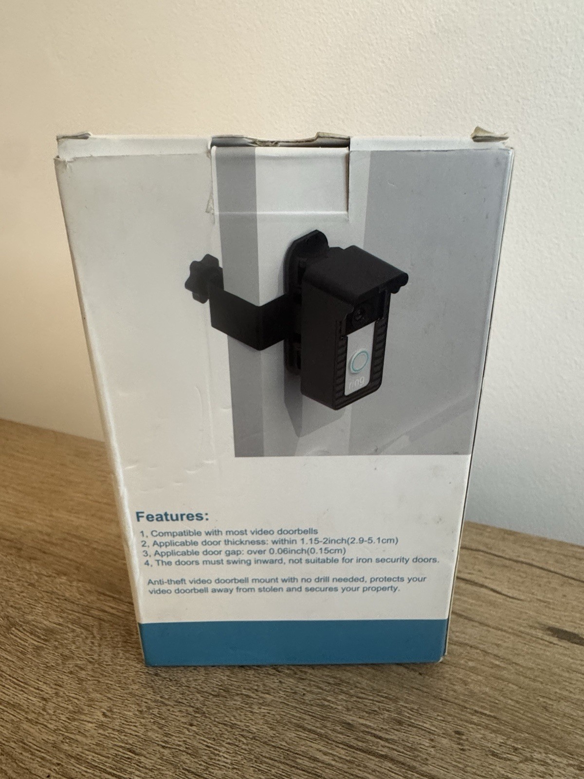Anti-Theft No Drill Adjustable Angle Doorbell Mount for Ring, Black