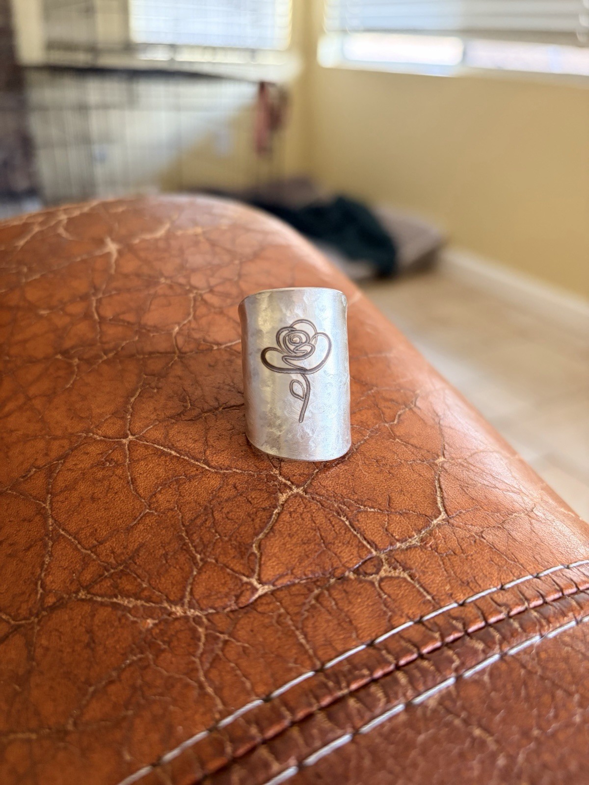 Spoon Bowl Laser Rose Ring Size 8.5