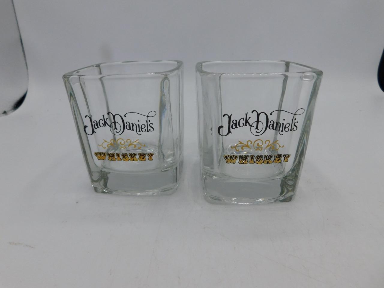 Pair of Jack Daniels Whiskey Square Shot Glasses 3-1/2" Tall 3" Diameter NICE