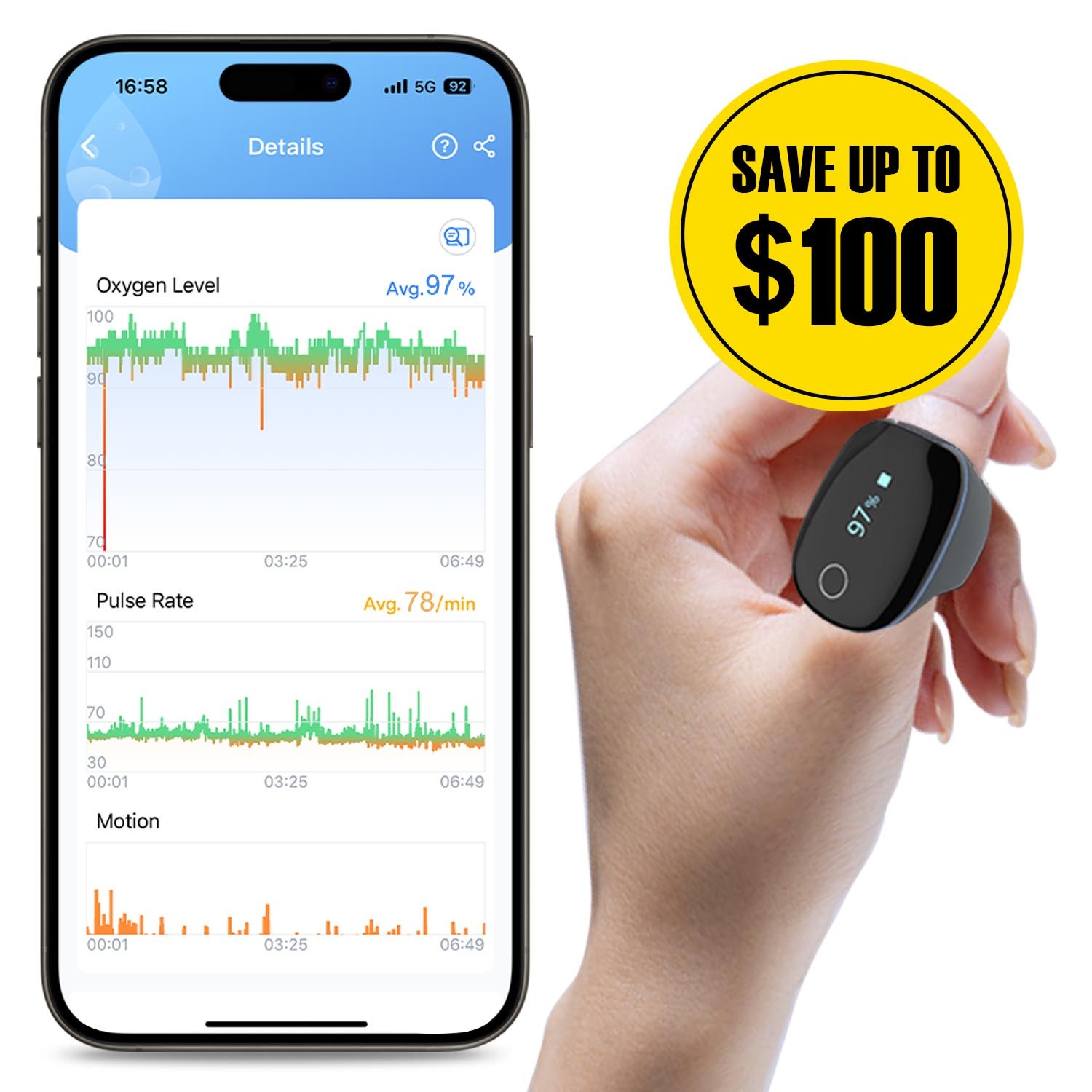 Wellue O2Ring Oxygen Monitor with Vibration Reminder Bluetooth O2 Pulse Oximeter