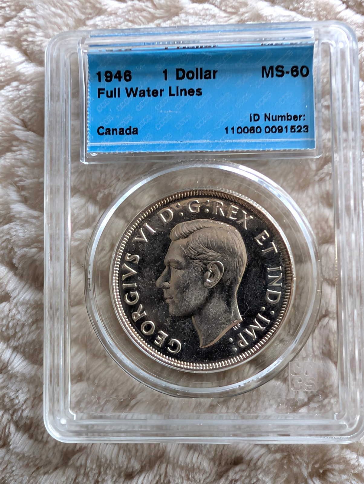 C.C.C.S. GRADED (KEY-DATE) 1946 BRILLIANT UNCIRCULATED SILVER DOLLAR-COIN