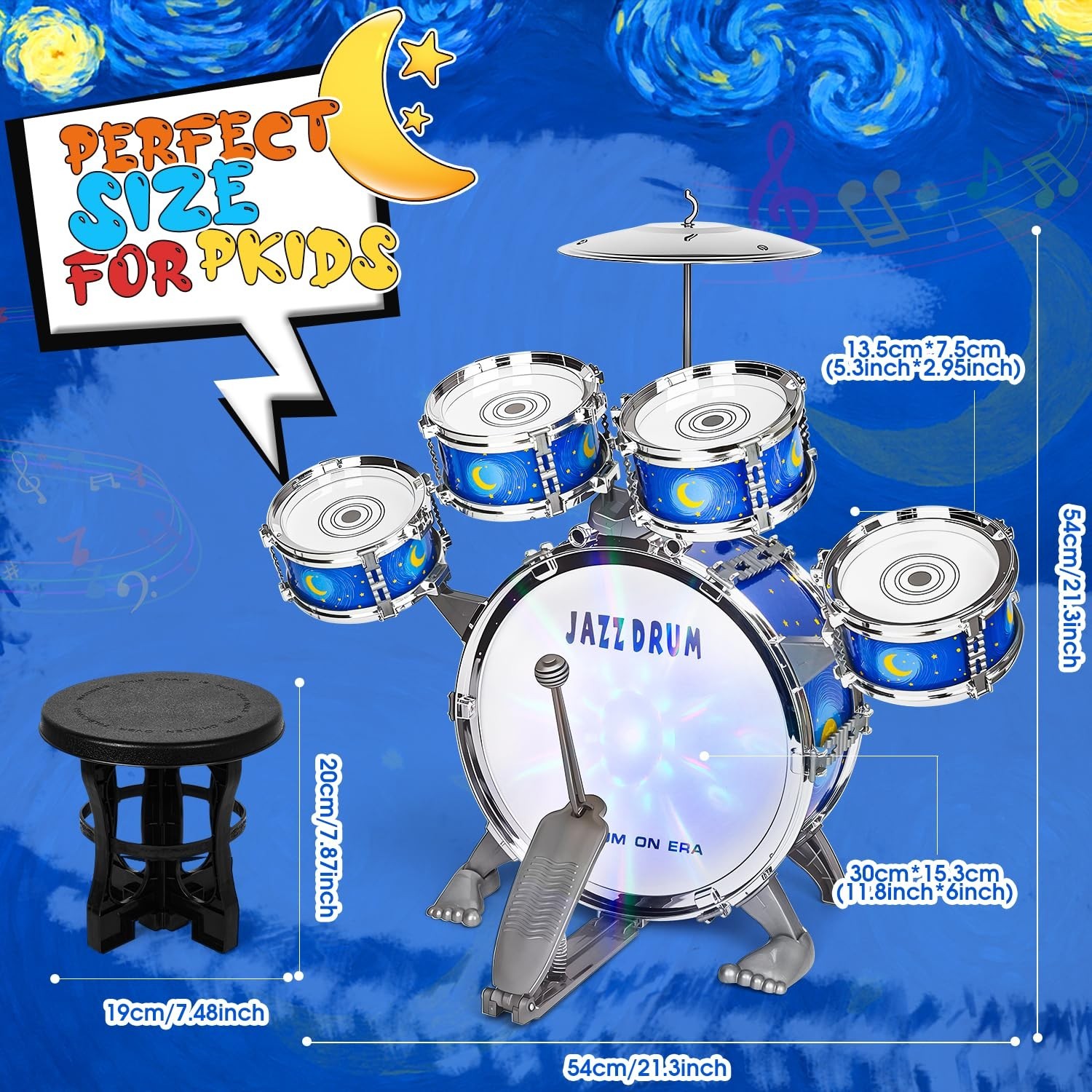 Kids Drum Set for Toddlers Ages 2-5 - Musical Toy with Stool, Perfect Birthda...