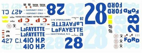 Fred Cady 111 #28 Lafayette Ford 1965-Fred Lorenzen 1/25 waterslide decal