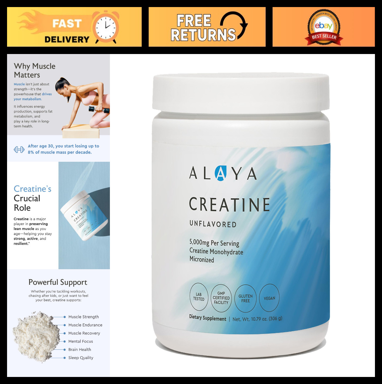 Vegan Micronized Creatine Monohydrate Powder - Non-GMO, Pure Muscle Fuel