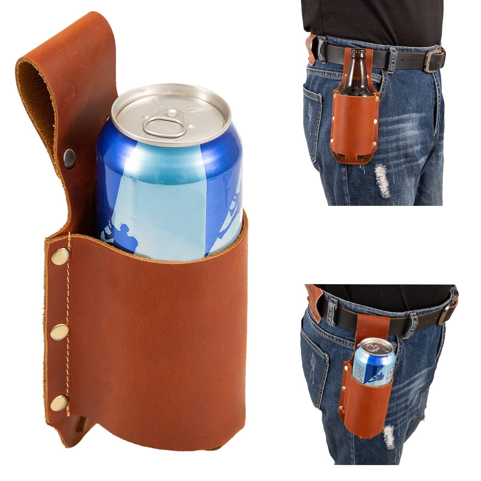 Beer Belt,PU Leather Beer Holster Bottle Holders,Beer Holster Belt Holder,Gri...
