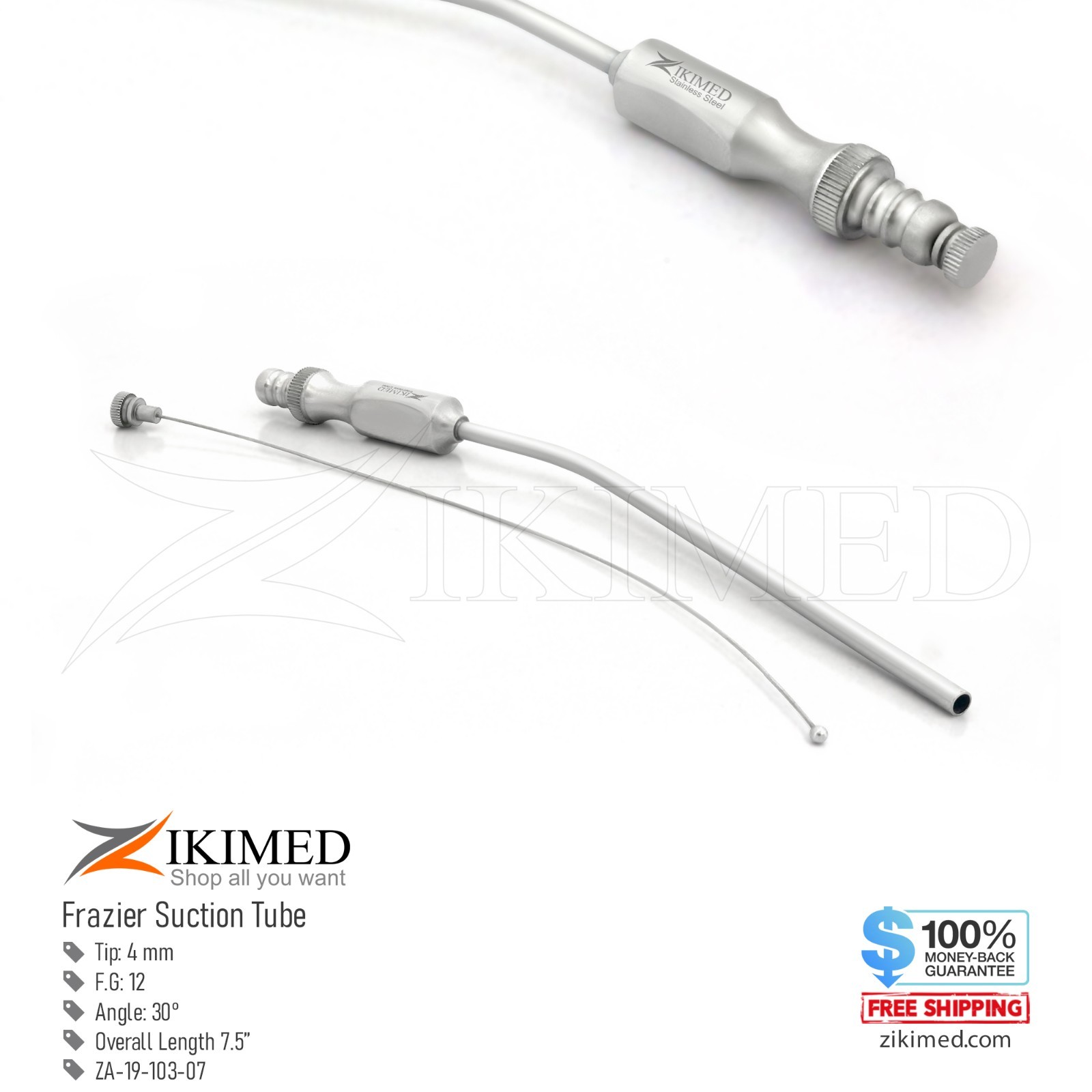 Frazier Surgical Suction Tube 12 Fg  4 mm Tube Stainless Steel 19.5 Cm Overall