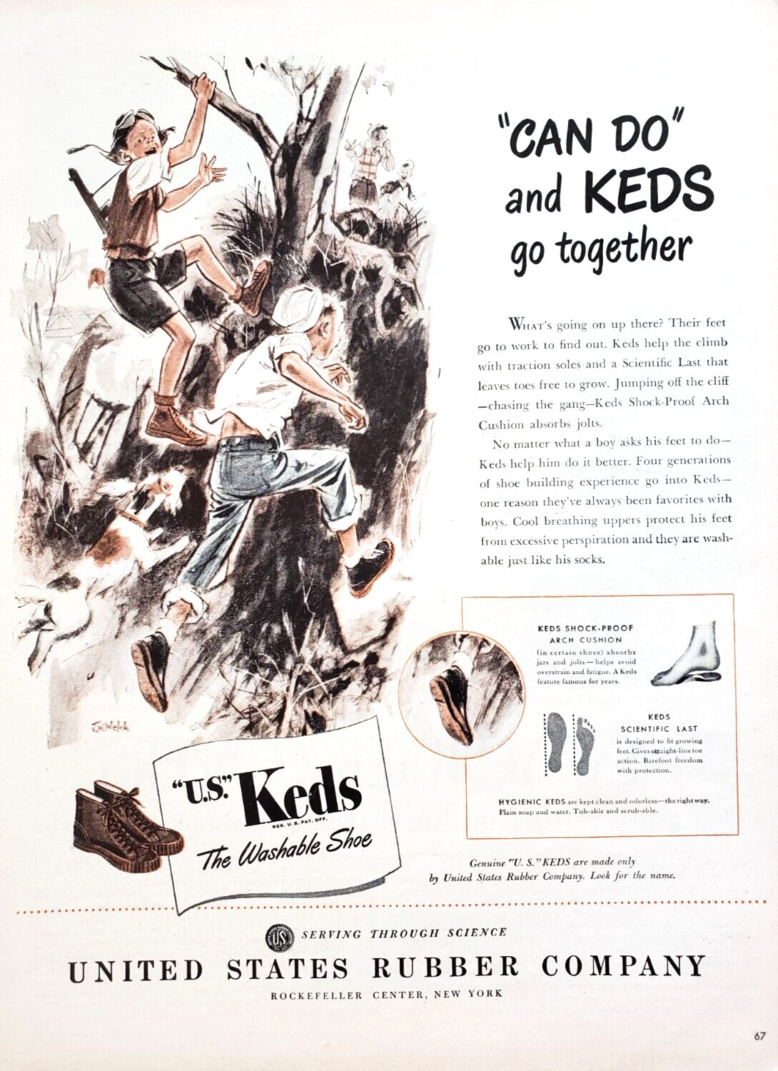 PRINT AD Keds Washable Kids Shoes 1946 Fox Terrier J W Welch Boys Playing